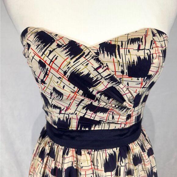 Anthro Burlap Silk geo scratch print sweetheart corset strapless dress size 0 - Picture 2 of 5